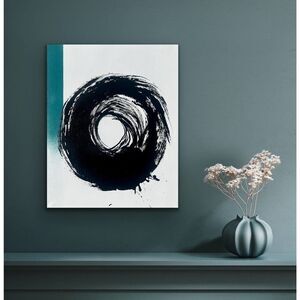 Abstract Black and Teal Modern Swirl Acrylic Painting 16” x 20”